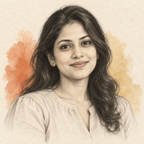 Illustrative pencil sketch of fictional demo profile Ananya